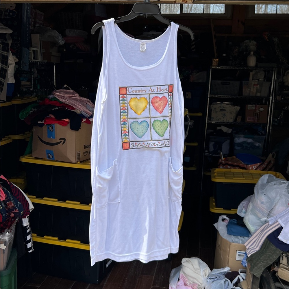 Women's "One Size" "Country Long Shirt " Charlie's Girls" White Tank Top Pockets